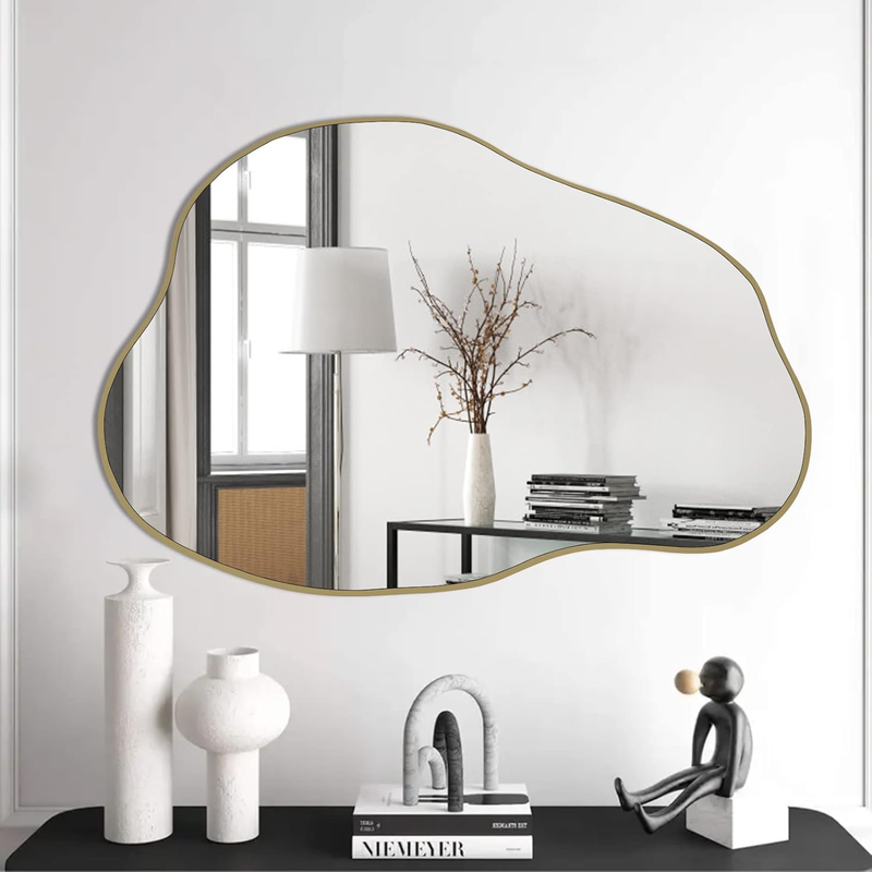 Gold Cloud-Shaped Asymmetrical Mirror, 30"x20.5" for Modern Home Decor