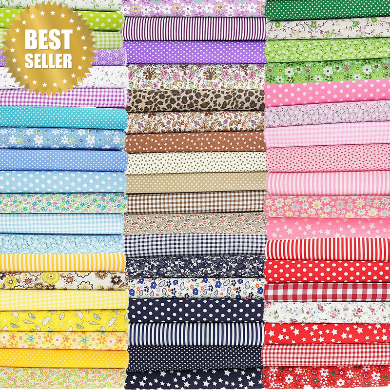 56 PCS 25X25Cm Floral Cotton Fabric Patchwork Square Bundles Dot Pattern Pre-Cut