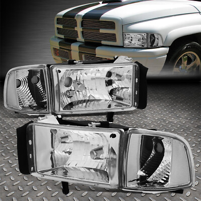 ДЛЯ 94-02 DODGE RAM 1500 2500 3500 ХРОМИРОВАННЫЙ КОРПУС ПРОЗРАЧНЫЕ УГЛОВЫЕ ФАРЫ
