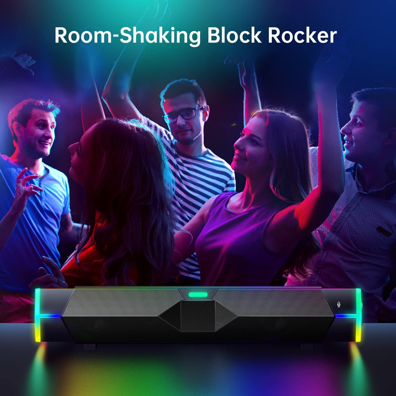 Hi-Fi Stereo Sound Computer Soundbar with RGB Lights and Built-in Microphone