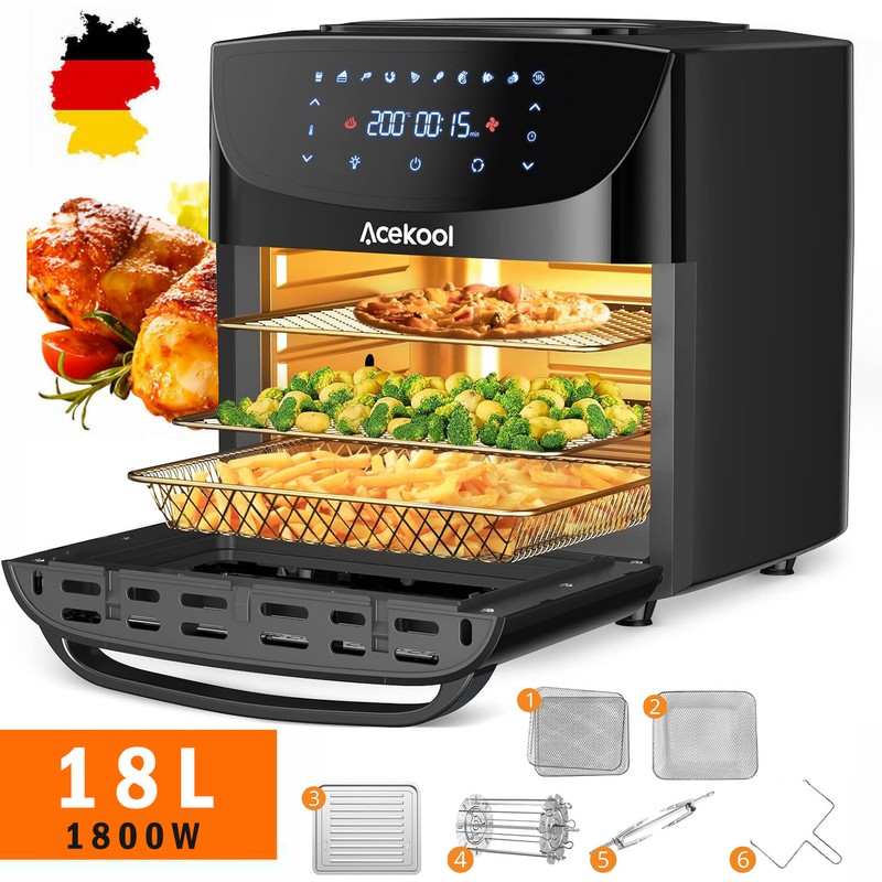 HeiÃLuftfritteuse 18l HeiÃLuft Fritteuse Backofen Grill Xxl Airfryer 1800w Neu