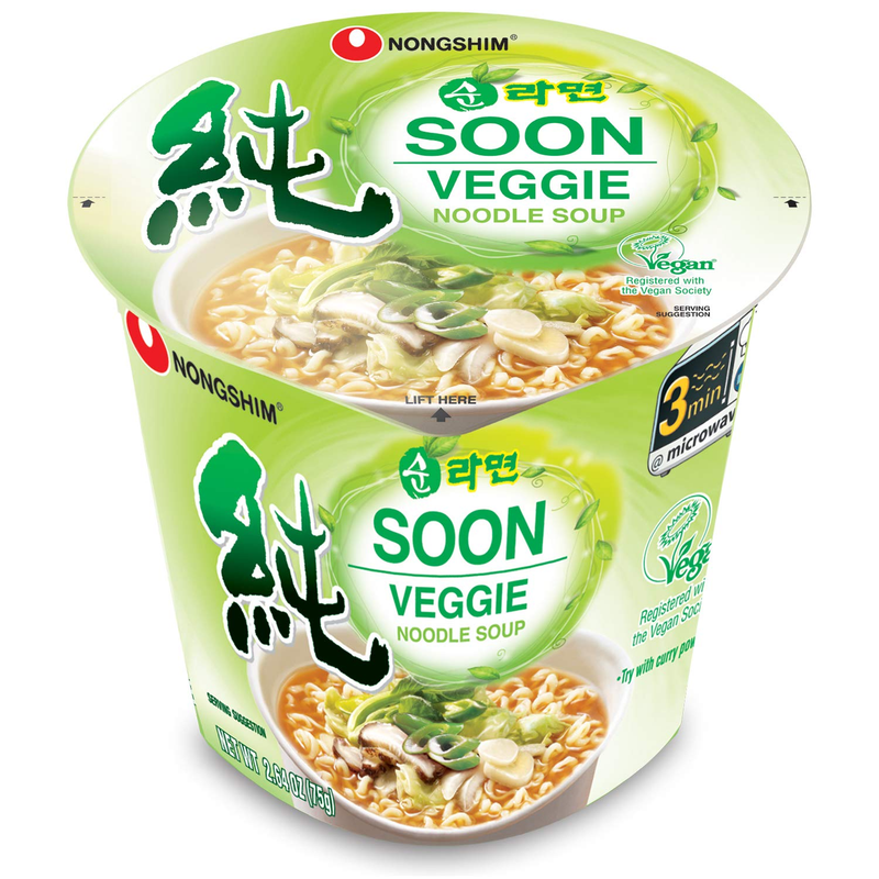 Nongshim Soon Instant Vegan Ramen Noodle Soup Cup, 6 Pack, M