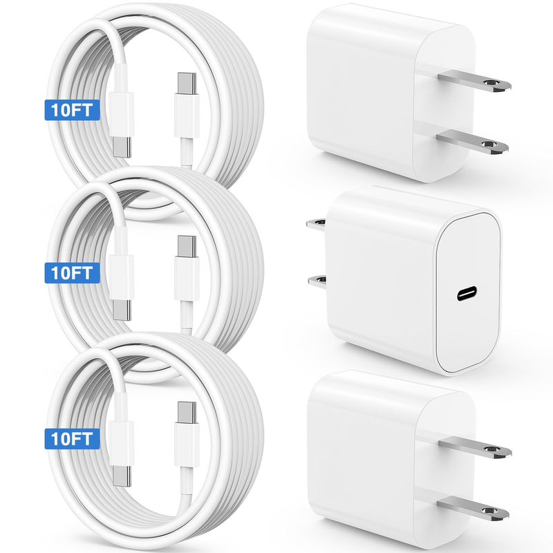iPhone 17 15 16 Charger 10Ft with 20W USB C Charger Block,3-Pack 20W Fast Wall C