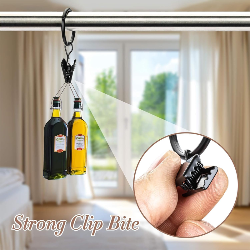 50PCS Curtain Rings with Clips - Curtain Clips Black Drapery Rings with Fastener