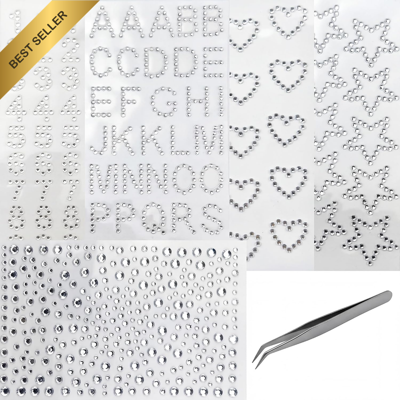 5 Sheets Face Gems Stickers, Self Adhesive Hair Gems with Tweezers