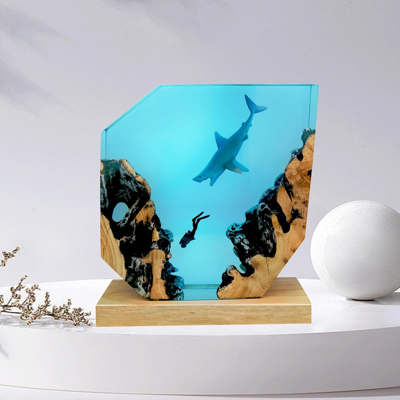 Epoxy Resin Shark Lamp, Ocean Night Light,Handmade Home Decor Bedside Nightlight, Unique Resin Lighting, Nightstand Decorations for Bedroom, Suitable for Holidays(Shark Lamp)