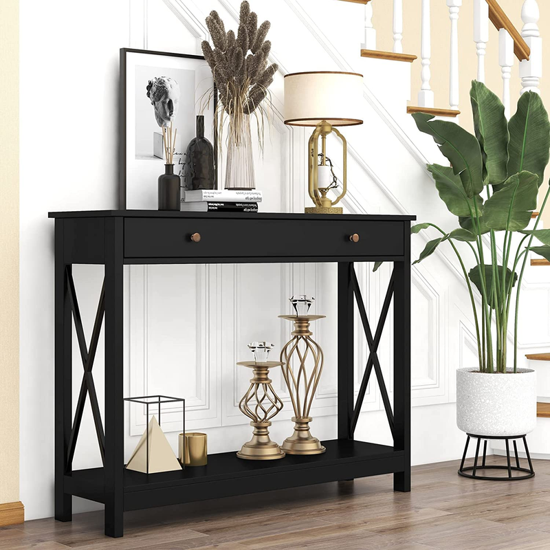 Oxford Console Table Entryway with Drawer and Storage Shelves Living Room