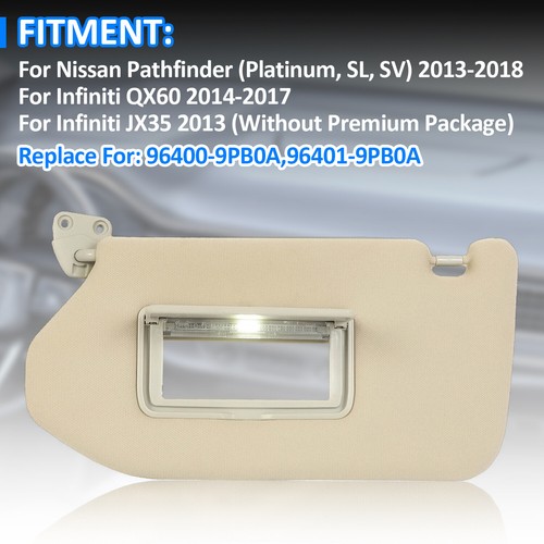 pair Sun Visor Wtih Light For 13-18 Pathfinder 14-17 Infiniti QX60 13 JX35 Beige
