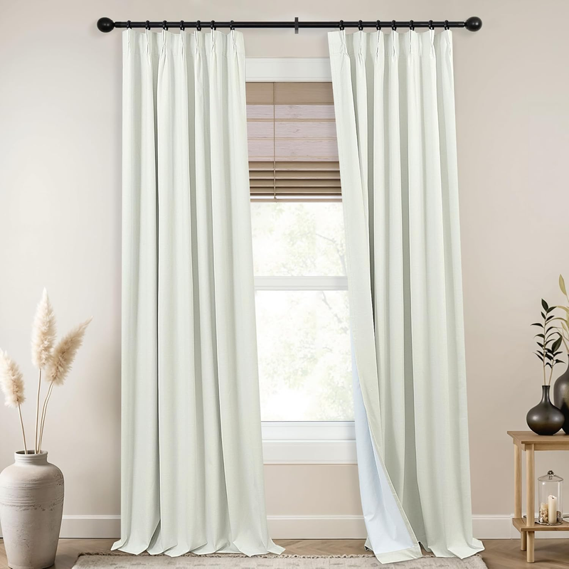 Cream Beige Blackout Curtains Drapes 96 Inch Long 2 Panel Set,8Ft 8 FT Foot Pinched Pleated Room Darkening Lined Curtains for Living Room 96 Inch Length,Cortinas Para Sala Modernas 2025