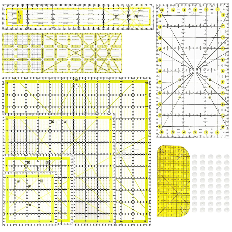 8 Pack Acrylic Quilting Ruler, Square Transparent Fabric Quilter Ruler with Doub