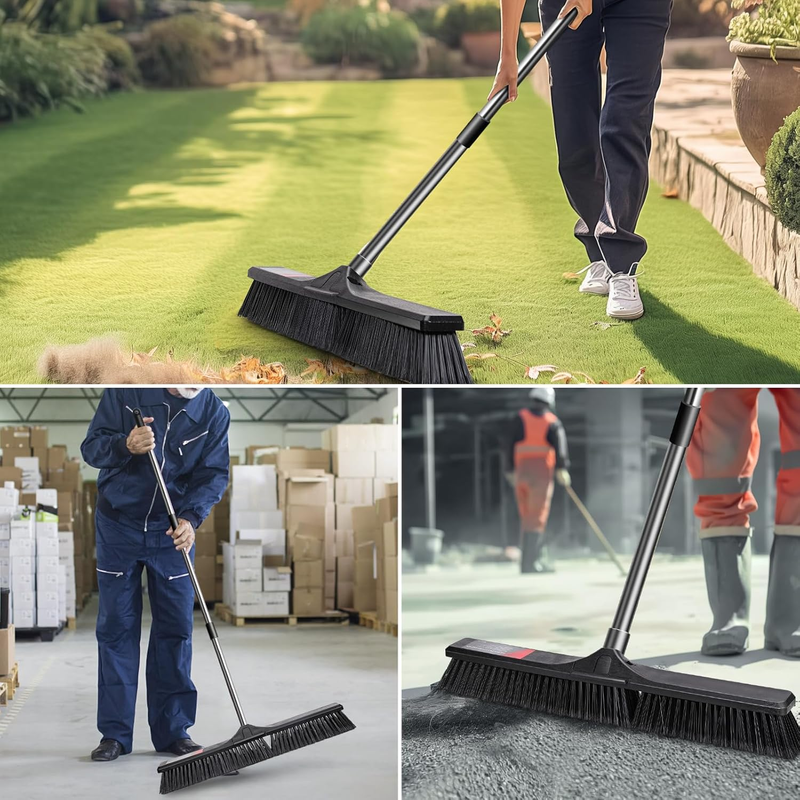 24" Push Broom, Heavy Duty Large Outdoor Brooms with Stiff Bristles, 55" Stainle