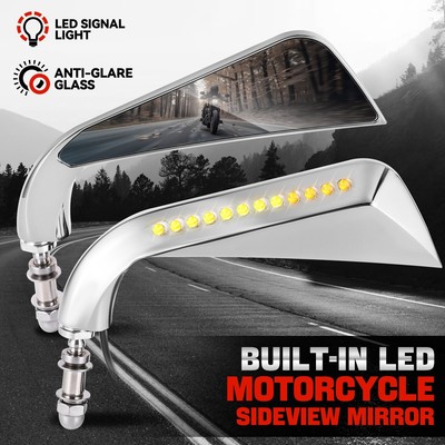 Хромированные Универсальные зеркала бокового обзора Axe Naked Bike Cruiser со светодиодным сигналом поворота