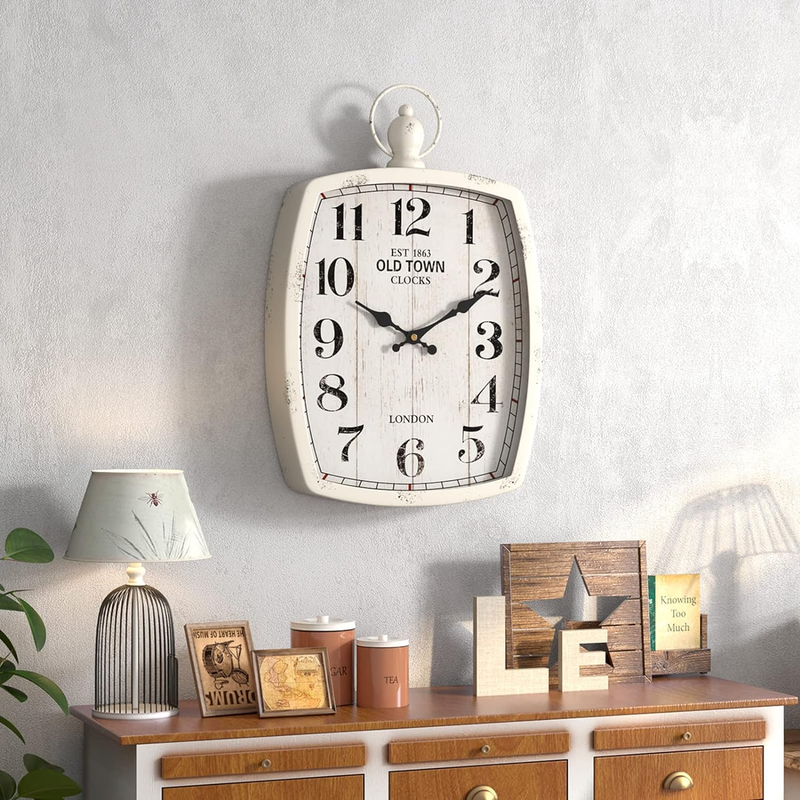 Rectangle Retro Large Wall Clock/Old-Fashioned Vintage Design/White Antique Styl