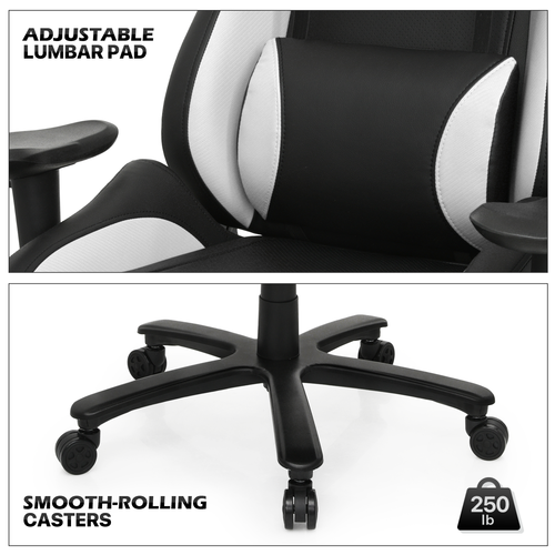 White [CARBON FIBER FABRIC] Gaming Chair Ergonomic Computer Seat Lumbar Support