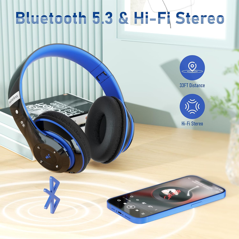 Bluetooth Headphones over Ear, 6S Foldable Wireless Headphones with 6 EQ Modes, 