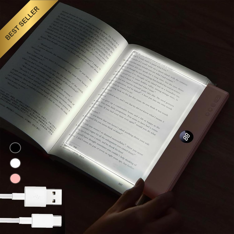 Book Light, Rechargeable Full-Page Clear LED Reading Light with 3 Color Modes &
