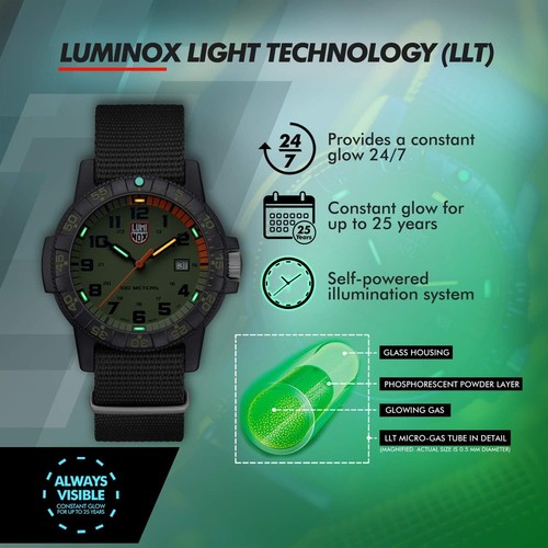 Pre-owned Luminox Men's Xs.0337 Leatherback Green/black Sea Turtle Giant Fashion Watch