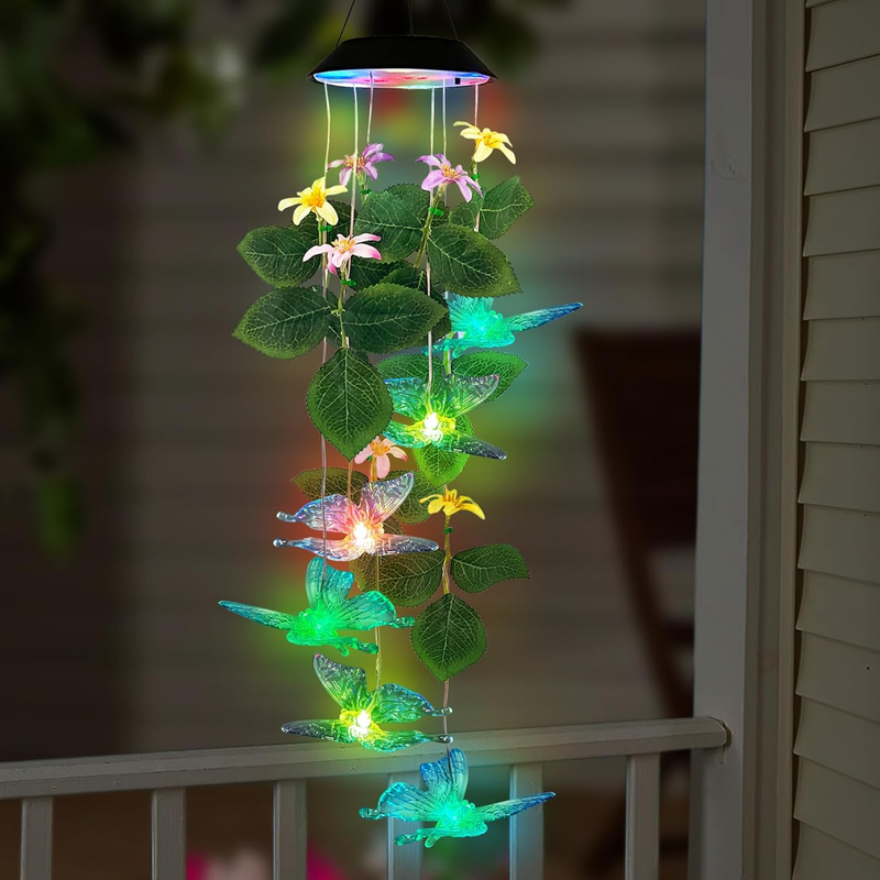 Butterfly Solar Wind Chimes Outside,Color Changing Solar Lights Dangler Mobiles