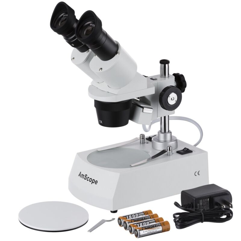 Amscope 10x-20x-30x-60x Led Portable 2-lights Stereo Microscope W Rechargeable B