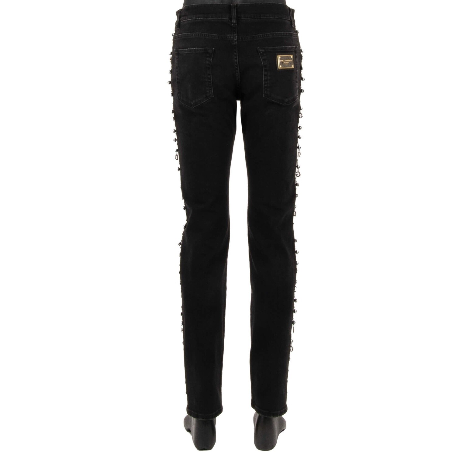 DOLCE & GABBANA DOLCE & GABBANA DG SILVER METAL LOGO PEARL PENDANT JEANS PANTS SLIM BLACK