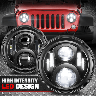 [Полный светодиод] Для 07-18 Jeep Wrangler JK Пара 7 круглых проекторных фар
