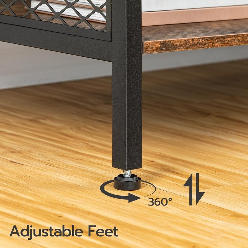 65" TV Stand with Power Outlets Shelves (Rustic Brown) Industrial Media Console