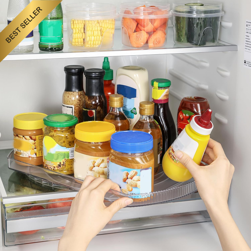 Lazy Susan Turntable Organizer for Refrigerator, 17'' Clear Rectangular Fridge O