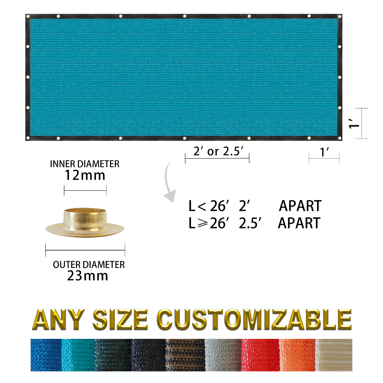 Houssity 3 FT  Turquoise Chain Link Fence Privacy Screen Balcony Deck Railing