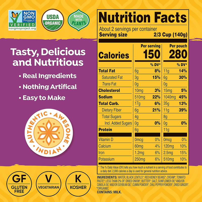 Tasty Bite Organic Coconut Squash Dal, 10oz, Pack of 6, Vegan