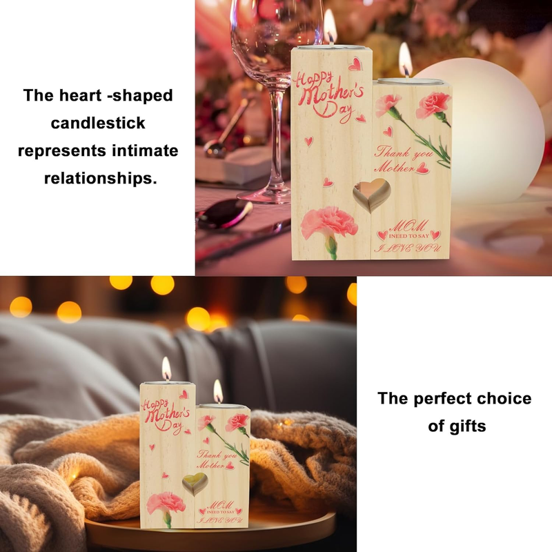 Heart Wooden Candlestick Holders: Mother's Day Gifts for Mom from Daughter/Son