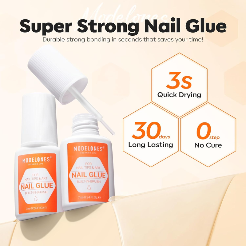 Nail Glue for Press On Nails Glue Strong 2pcs 14 ml Nails Tips Glue Brush On Nai