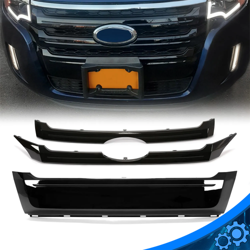 Подходит для Ford Edge 2011-14 Глянцево-черная передняя Верхняя, Центральная и Нижняя решетки радиатора 3ШТ