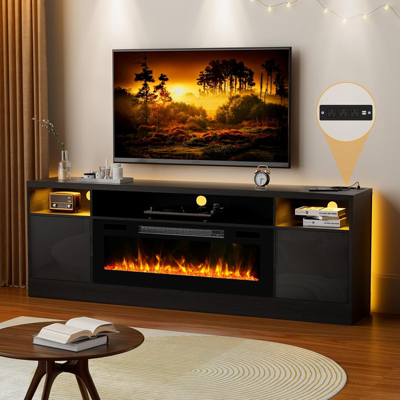 With 36'' Fireplace-led Light Entertainment Center For 75+ I
