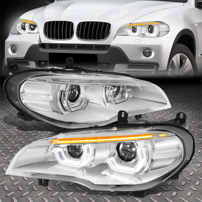 [Светодиодный индикатор последовательного запуска U-Halo] Для фар проектора BMW X5 HID 07-10 Хром