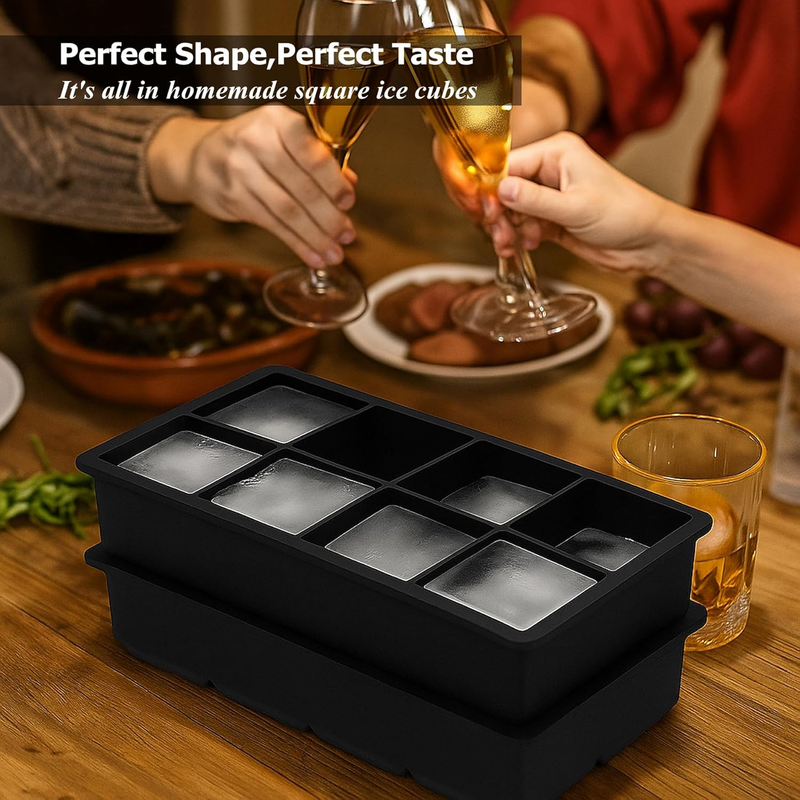 Large Ice Cube Tray for Whiskey,2 Pack Stackable Big Ice Cube Molds Make 16 Big