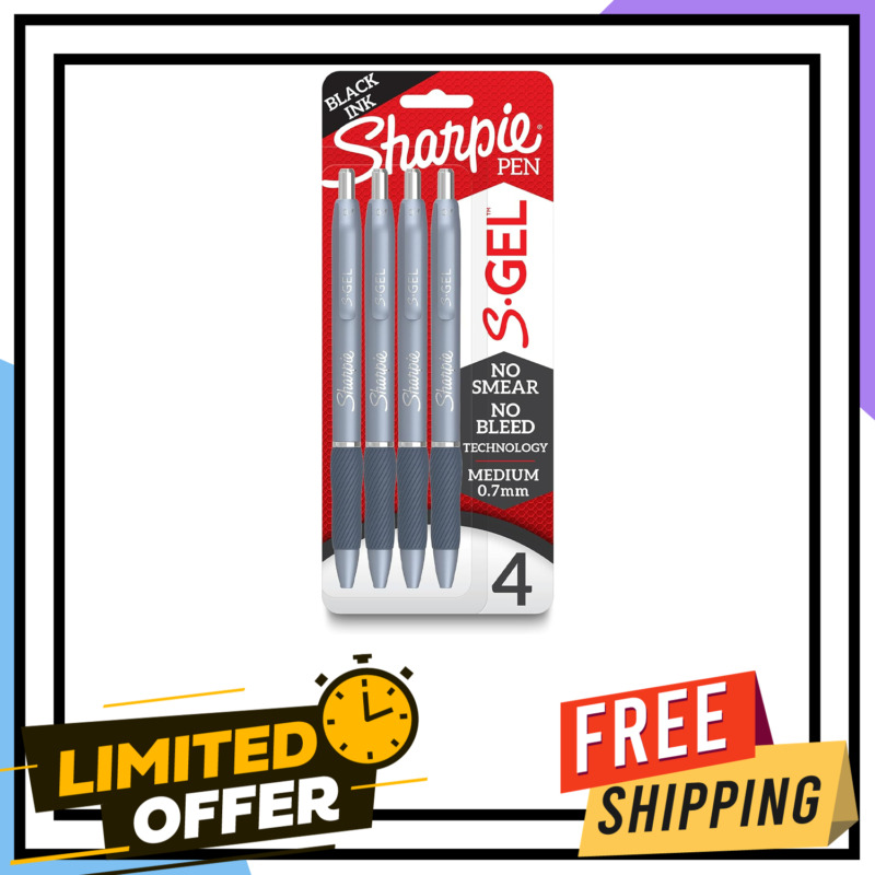 Sharpie S-gel, Gel Pens, Medium Point (0.7mm), Black Gel Ink Pens, 4 Count