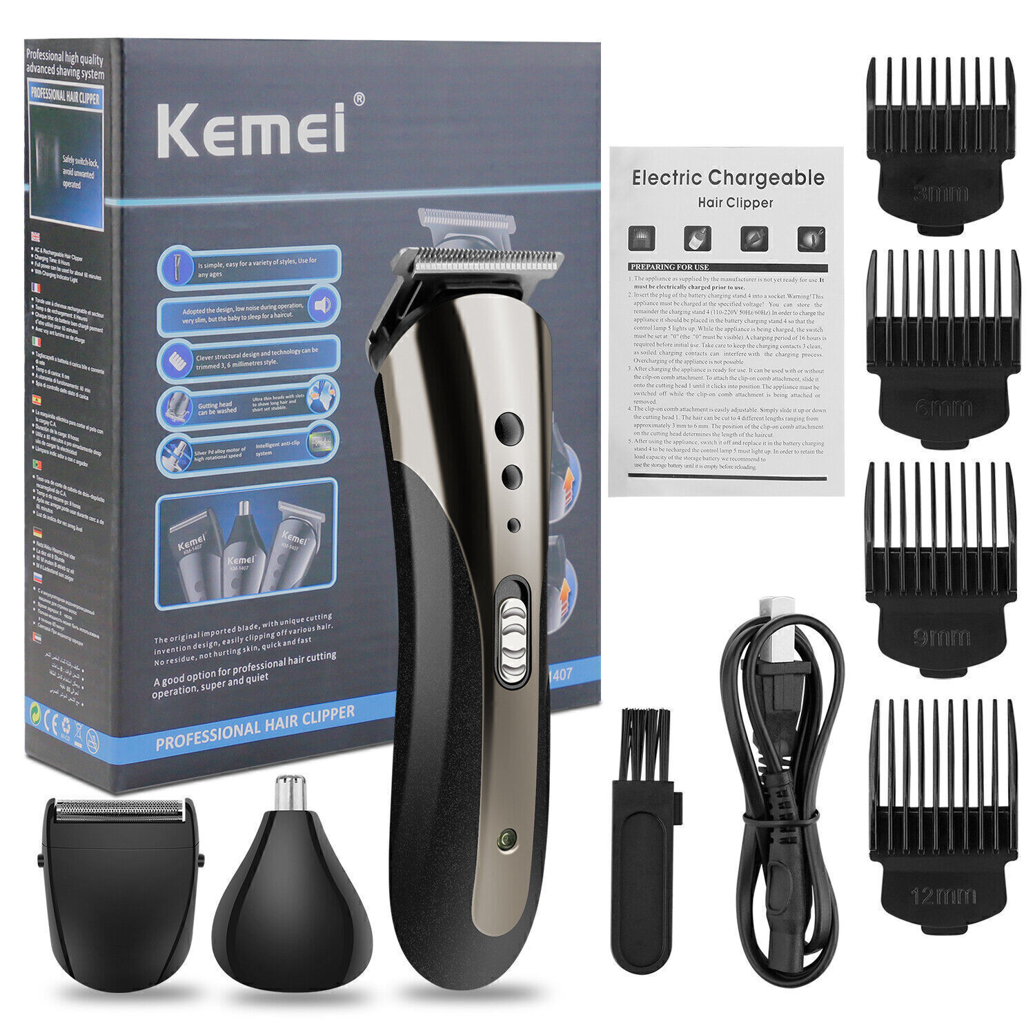 Professional Hair Clippers Beard Trimmer Shaving Machine Cutting Cordless Barber