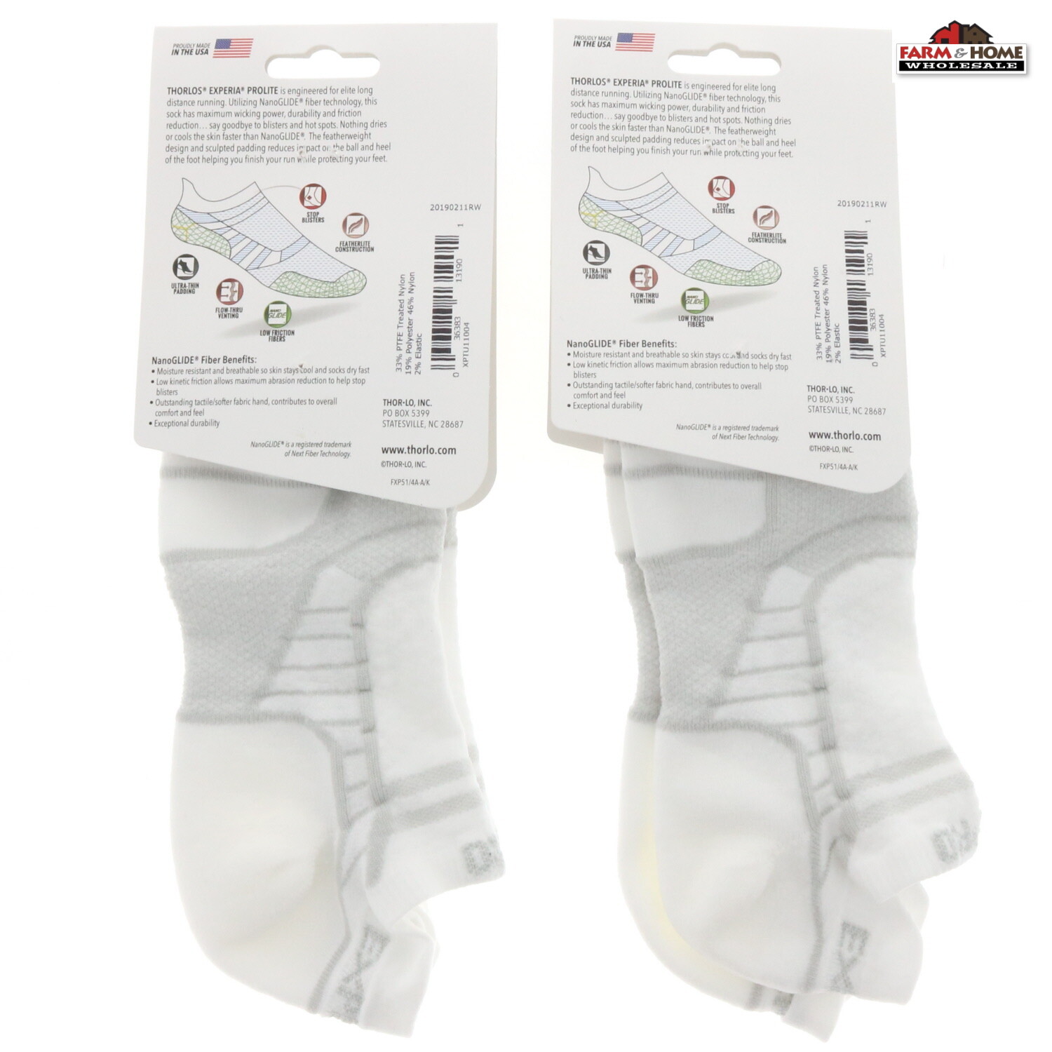 (2) Thorlo ProLite No Show Ankle Socks White Medium ~ New