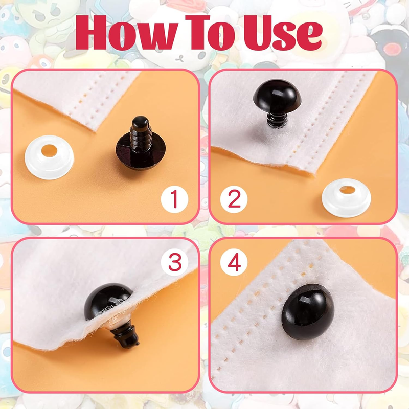 1000Pcs 6-14mm Safety Eyes and Noses for Crochet, Black Plastic Safety Eyes with