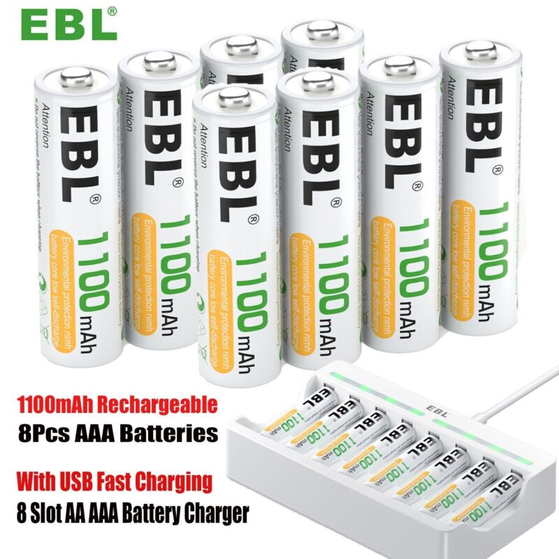 8x Ebl 1100mah Rechargeable Aaa Batteries + 8 Slot Aa Aaa Battery Charger Combo