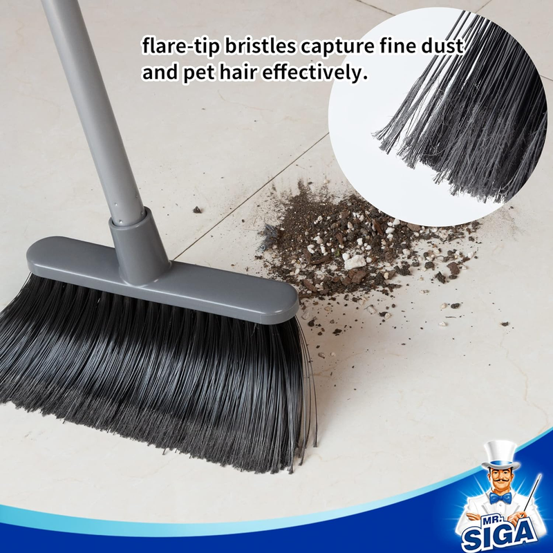 Broom and Dustpan Set with Long Handle, Upright Broom and Dustpan Combo for Floo