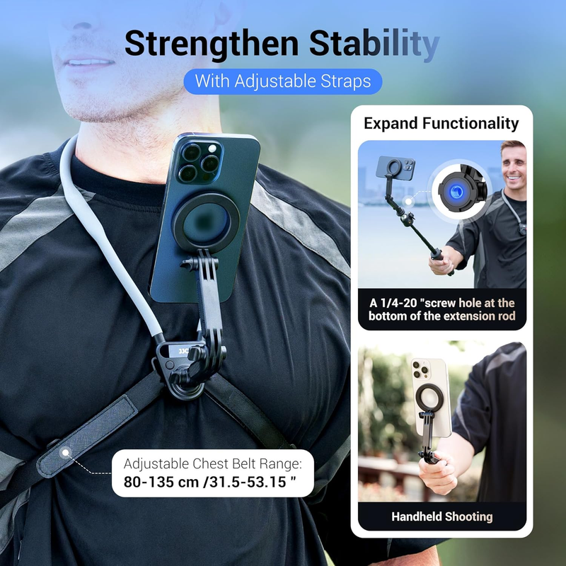 Magnetic Neck Mount for Phone & Action Camera, POV Neck Holder for iPhone Androi