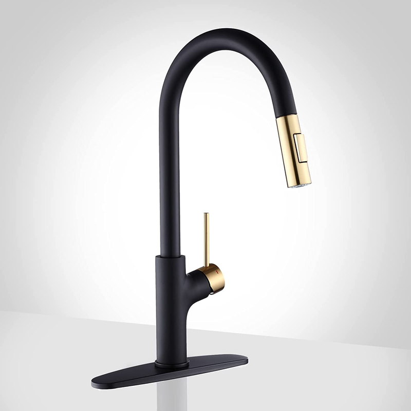 Achelous Black and Gold Kitchen Faucet with Pull down Magnetic Docking Sprayer,S