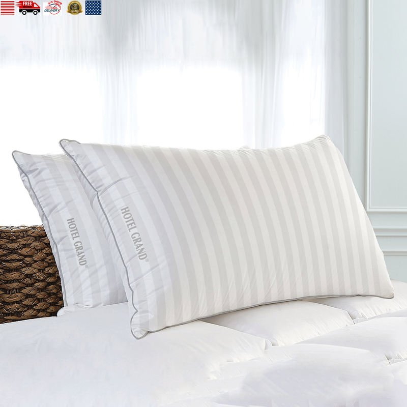 Hotel Grand Feather & down Pillow, 2-Pack - 100% Cotton Cover White Free Ship...
