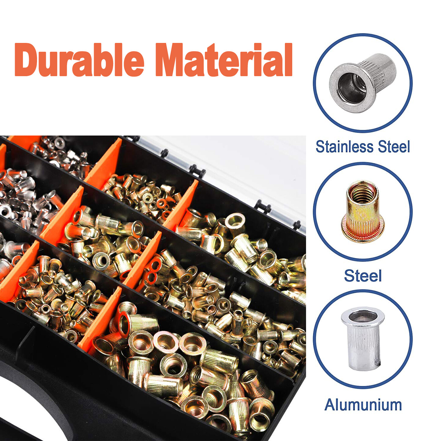 1450PC Rivet Nuts - Rivnut Gun Nut Setter Thread Setting Nutsert Tool Metric/SAE