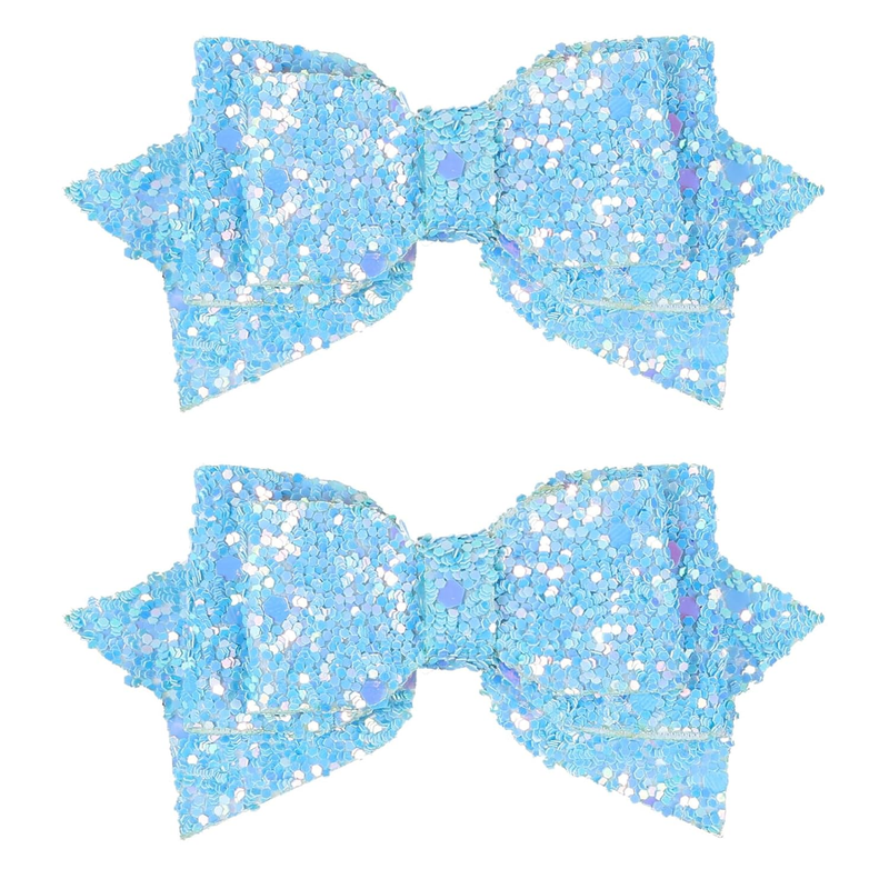 3 Inch Glitter Blue Hair Bows Clips Small Sparkling Sequin Little Bow Hairpins f