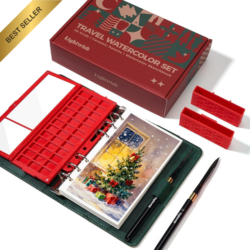 Portable Watercolor Sketchbook Set - 100% Cotton Hot Press 6.7X3.9 Inch Binder A