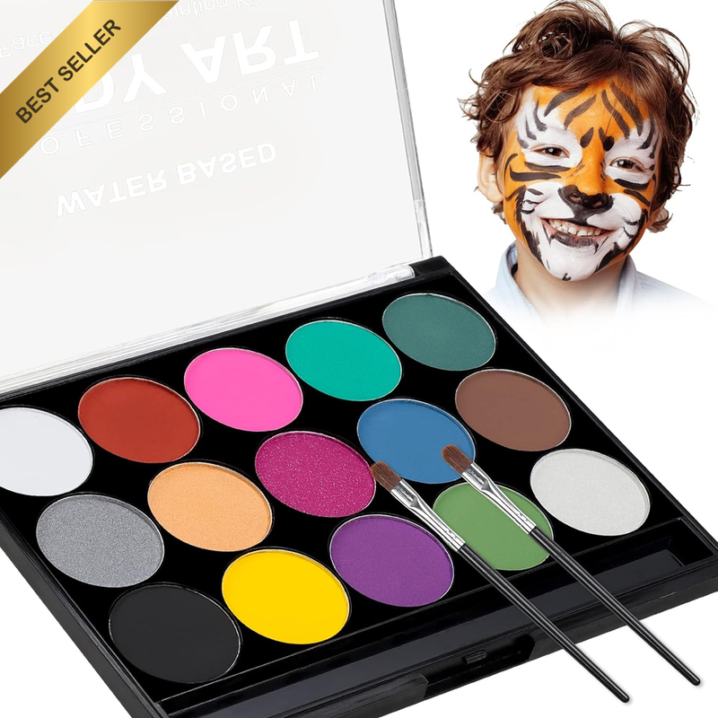 15 Color Hypoallergenic Face Body Paint Kit Non-Toxic Halloween Cosplay
