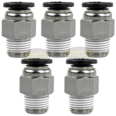 5 Pc 1/8'' Male NPT x 1/4 OD Tube Female Push In To Lock Connect Fitting Straight