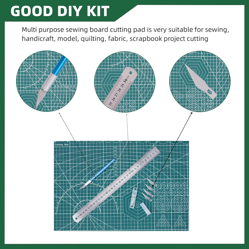 8Pcs 19" x 13" A3 Self Healing Craft Mat with Steel Ruler and Crafting Knife, Do